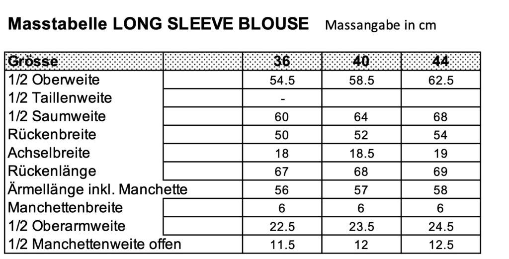 masse kienast bluse long sleeve laufmeter