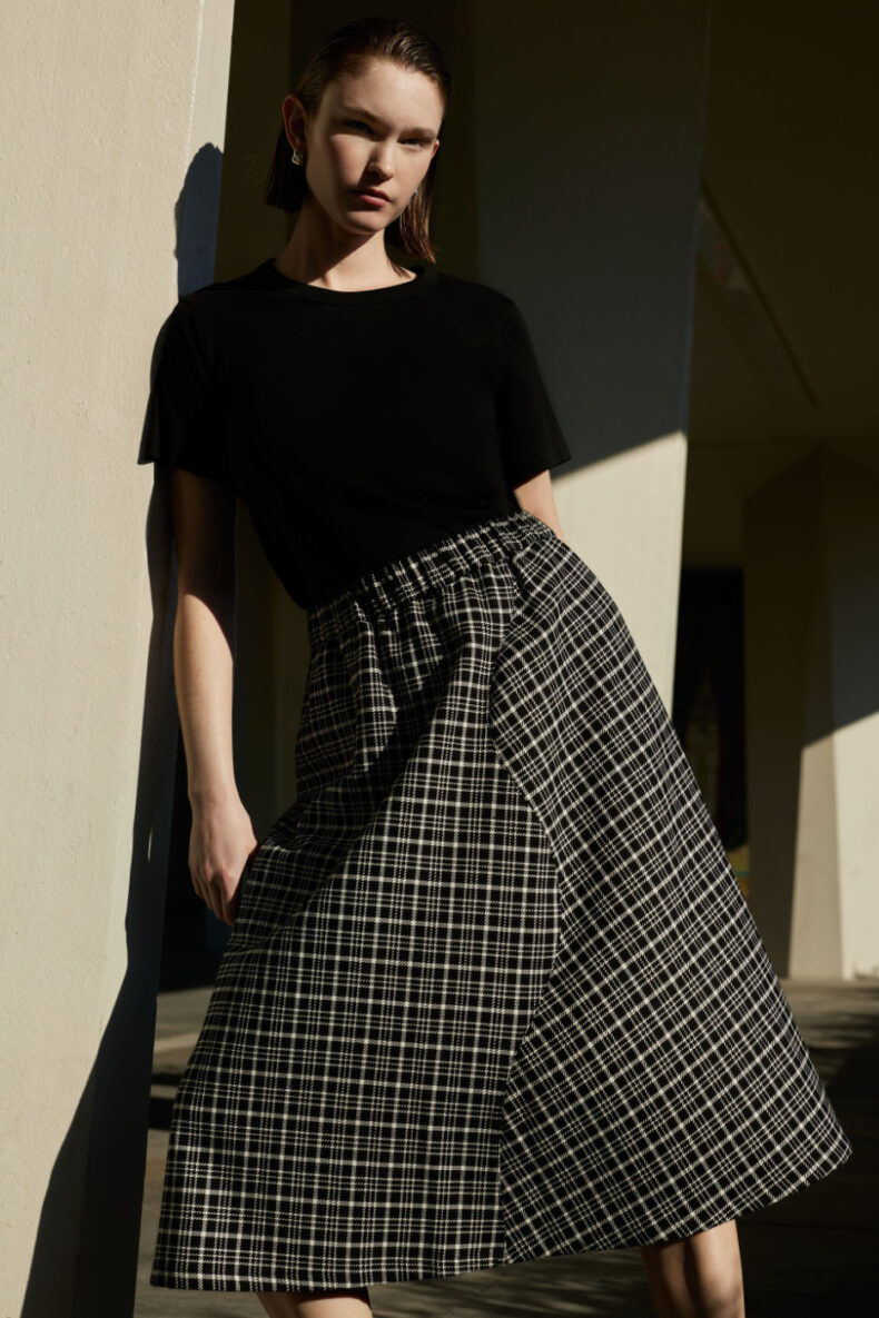 kienast ladina jupe midi tartan wave schweizer mode nachhaltig laufmeter