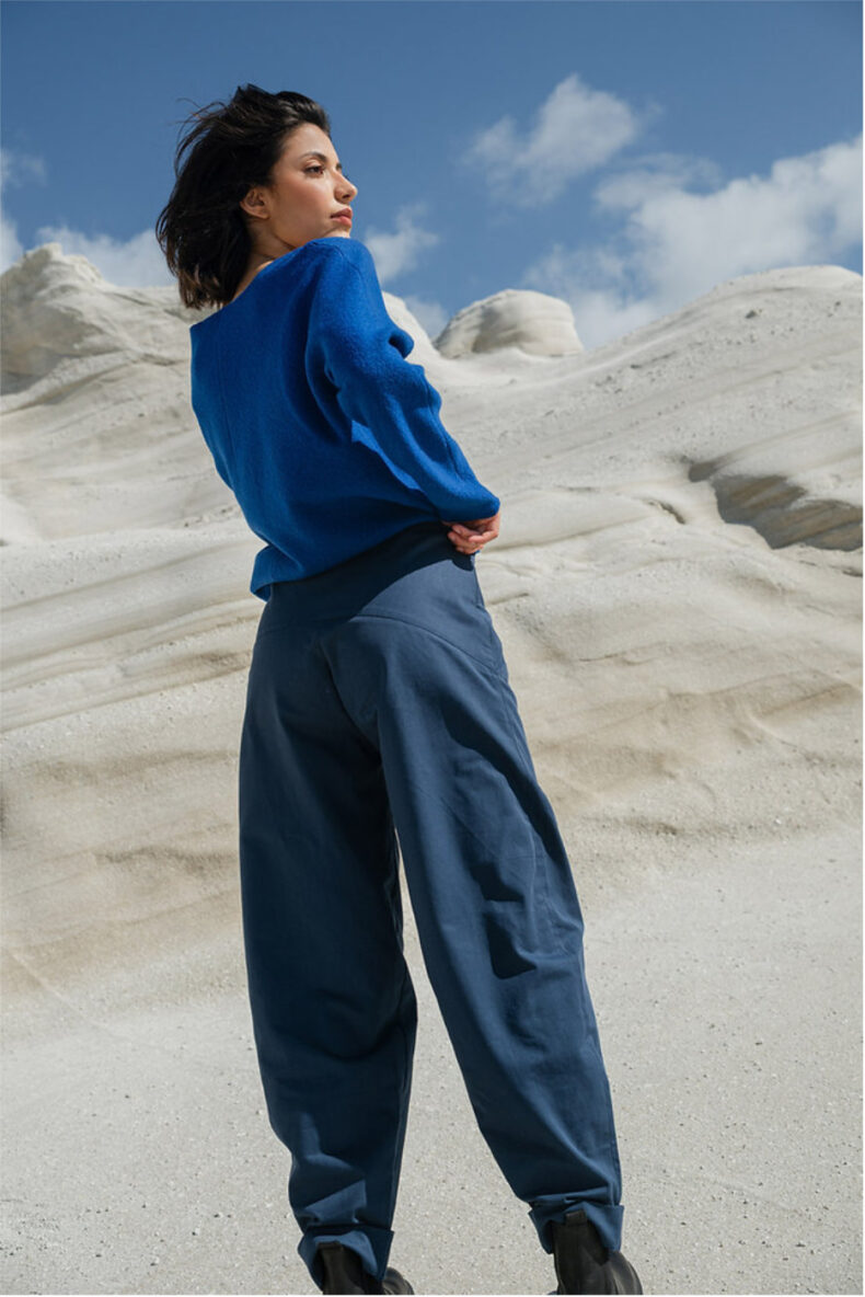 elfe11 elfe 11 kathrin wegmann ballonhose hose breit navy marineblau dunkelblau gots bio baumwolle laufmeter mode schweiz nachhaltig