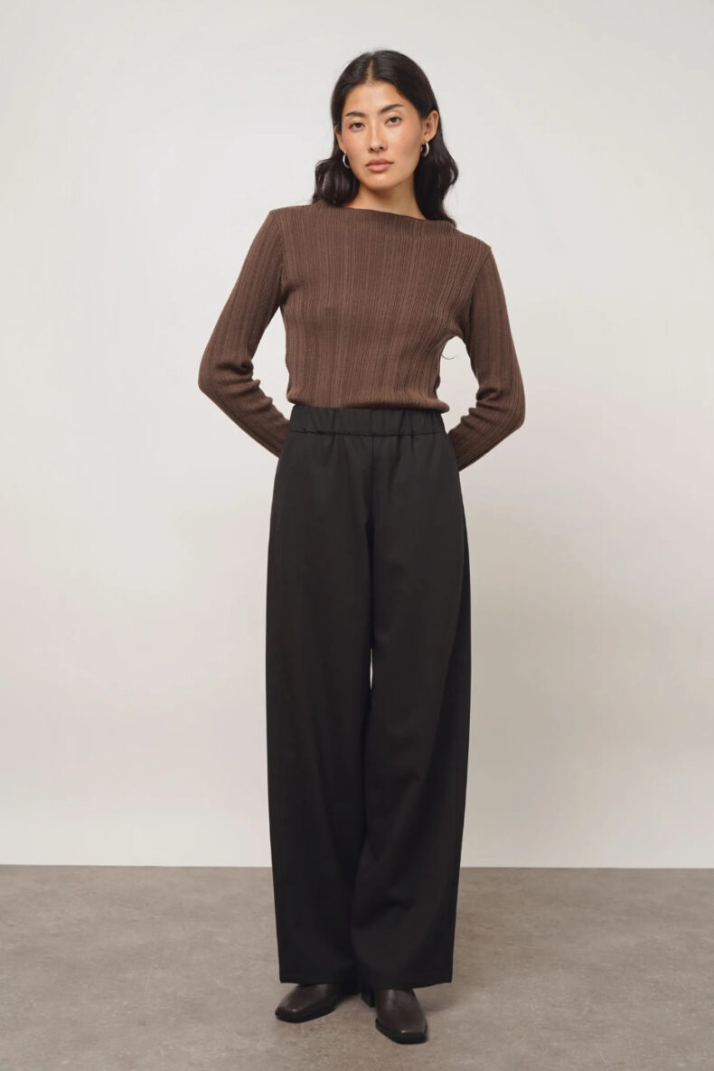 sode bern japan hose wolle wool pants straight dark brown dunkelbraun mode schweiz nachhaltig laufmeter