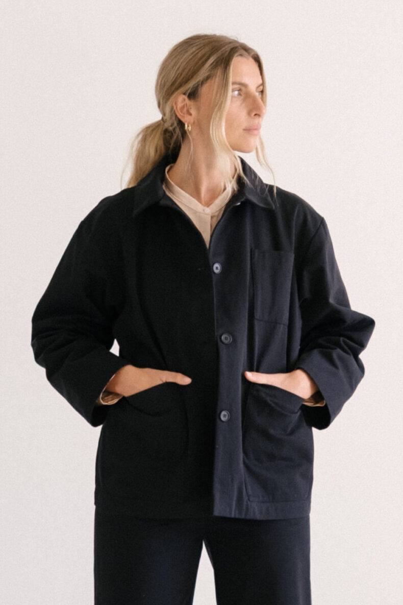 livia naef jacke joanne mantel bio baumwolle schwarz black luzern schweiz mode nachhaltig laufmeter