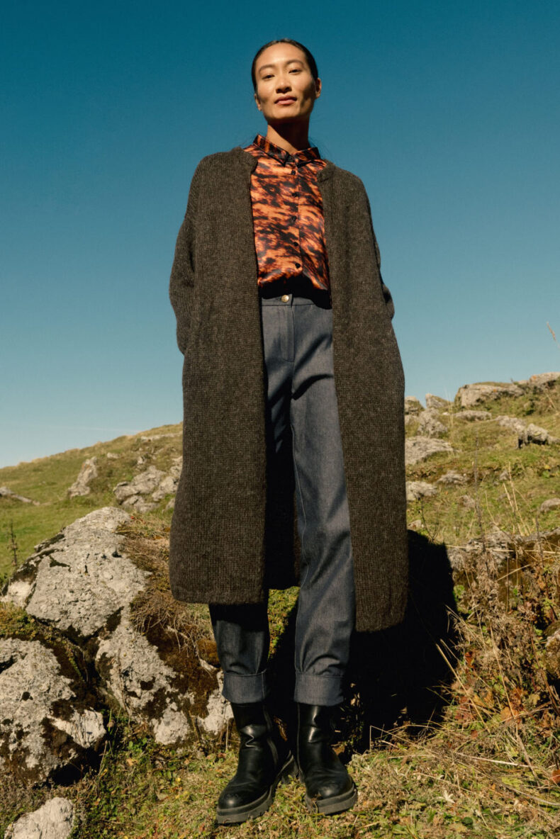 fink und star strick jacke brauneule alpaka wolle laufmeter schweiz nachhaltig mode