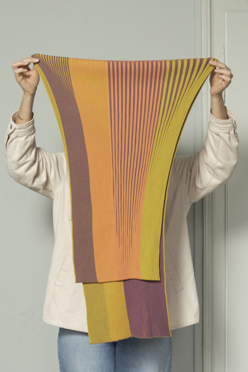 arabella miller schal tricolori merino wolle mauve salmon mustard laufmeter schweiz mode nachhaltig