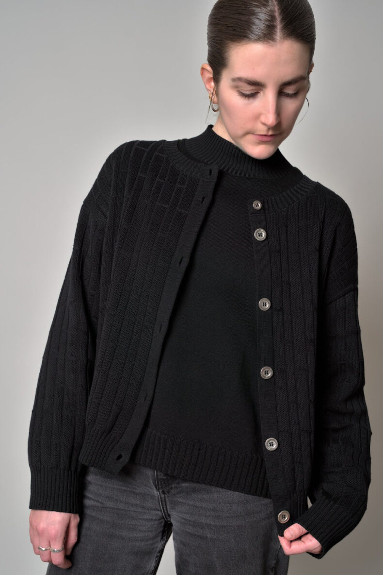 linalupa basel jacke verona cardigan pullover strick bio baumwolle gots laufmeter schweiz mode nachhaltig