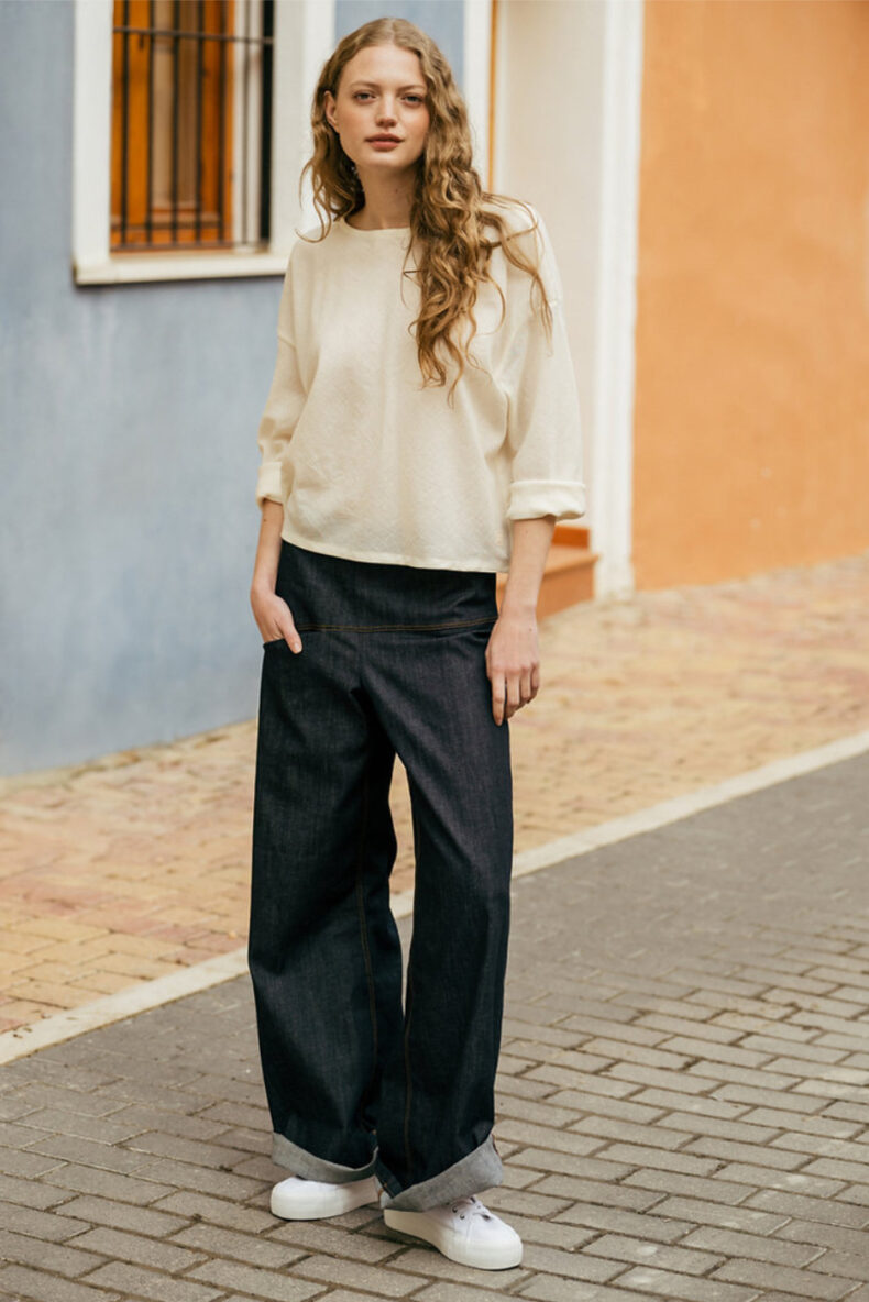 elfe11 kathrin wegmann jeans hose medial wide leg dunkel laufmeter schweiz nachhaltig mode