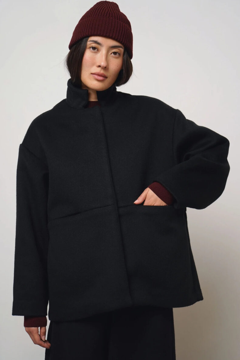 sode bern jacke kamelhaar wolle schwarz japan mode laufmeter schweiz nachhaltig